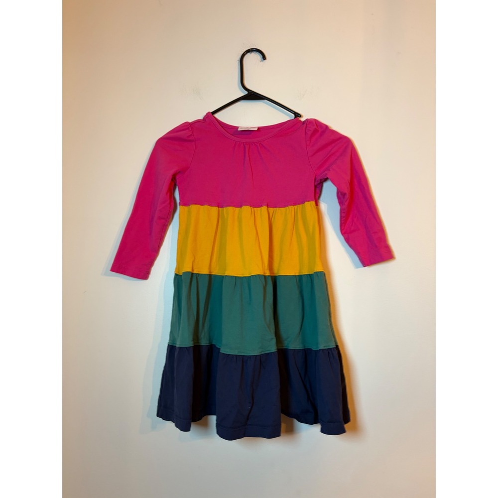 Hanna Andersson Tiered Dress Kids Size 5 Rainbow Colorblock Long Sleeve Cotton